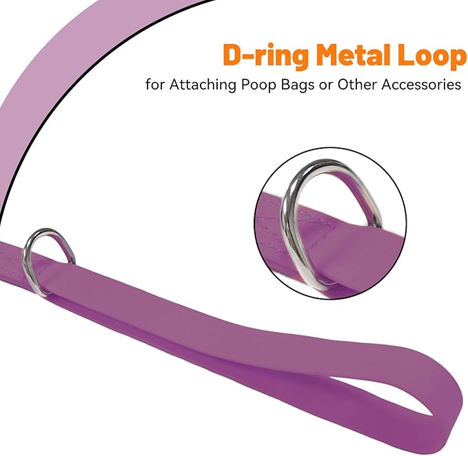 Waterproof Dog Leash, 5/6 FT Durable Odor-Proof Dog Leashes with Strong Metal Hooks Fits Small Medium or Large Dogs (Purple, 6FT - 1 inch Width)