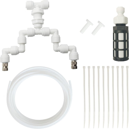 Reptile Terrariums Misting Accessories kit, Adjustable Dual-Head Reptile Mister Nozzles, with 16ft 1/4 inch Tube, White