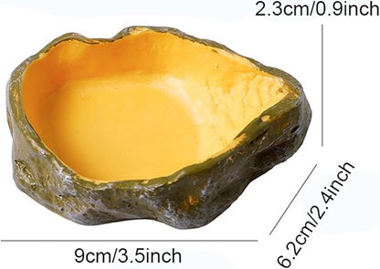 2 Pack Reptile Food and Water Bowls, Resin Simulation Feeding Dishes for Lizards Snakes Tortoises, Terrarium Decorative Landscape Bowls