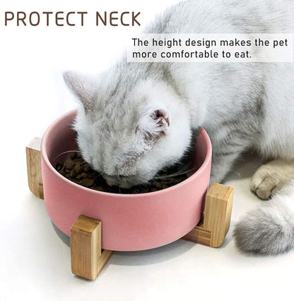 Petygooing Dog Cat Bowl Ceramic Pink Pet Dish with Stand for Food and Water, Modern Cute Matte Glaze Weighted Pet Bowls Set for Cats & Small Size Dogs 13.5 OZ (5.1In / 1.7 Cups) Pink
