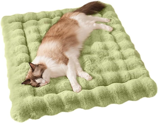 Cat Beds for Indoor Cats Faux Fur Pet Pad Mat Plush Kitten Bed with Non-Slip Bottom for Carriers/Couch Dog & Puppy Friendly 35 x 27 Inch X-Large Green
