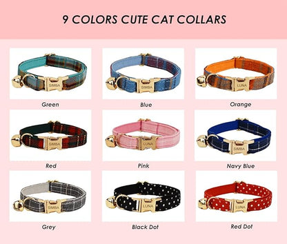 Personalized Cat Collar with Engraved Name and Phone Number - Customizable Kitten Collars for Boys and Girls (Plaid)