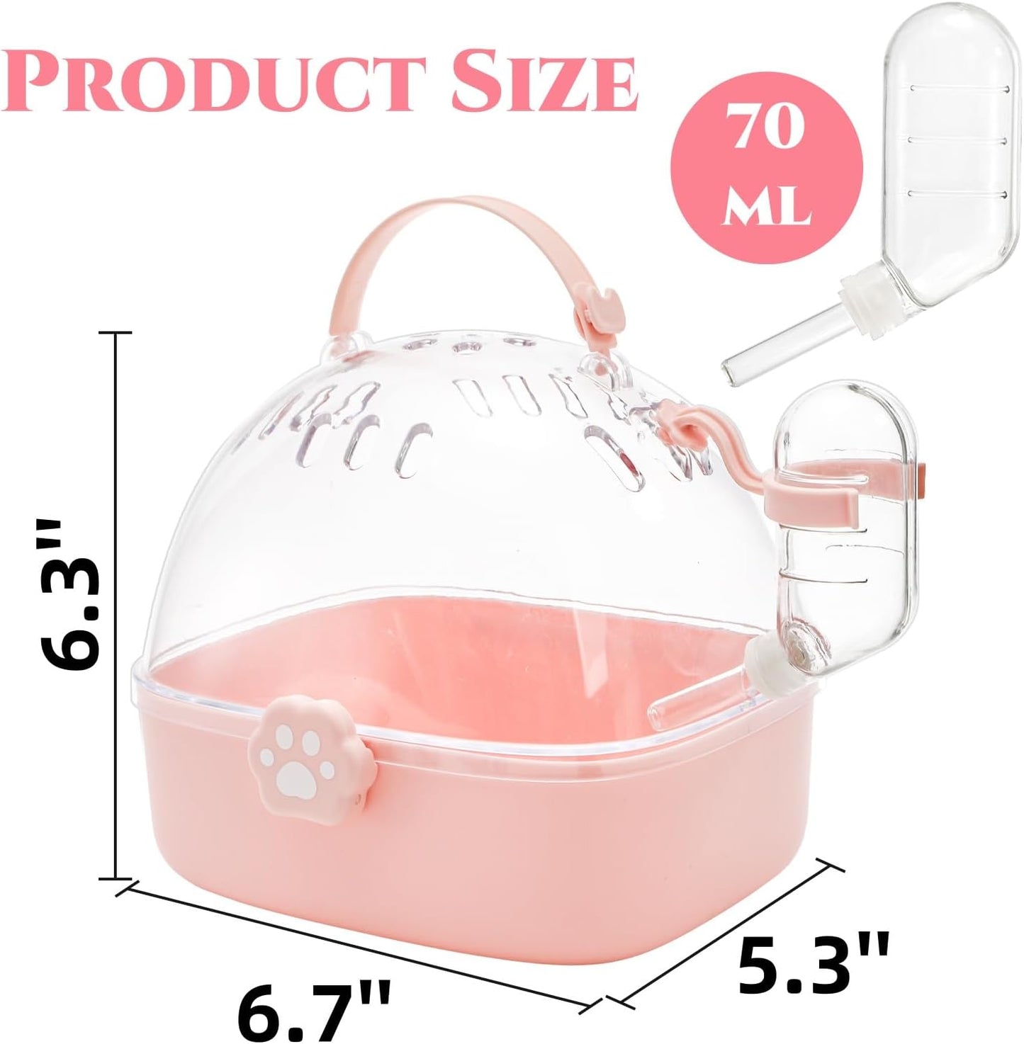 Hamster Carrier Cage, Portable Small Animal Carrier Cage with Water Bottle, Guinea Pig Outgoing Cage Hamster Travel Carry Case for Small Pets, Gerbils, Chinchillas, Dwarf Hamster