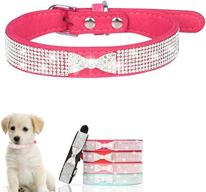 Serijoars Small Dog Collar with Rhinestone Crystal Diamond Colorful Bling Girl Puppy Cat Collars (XS, Hot Pink3)