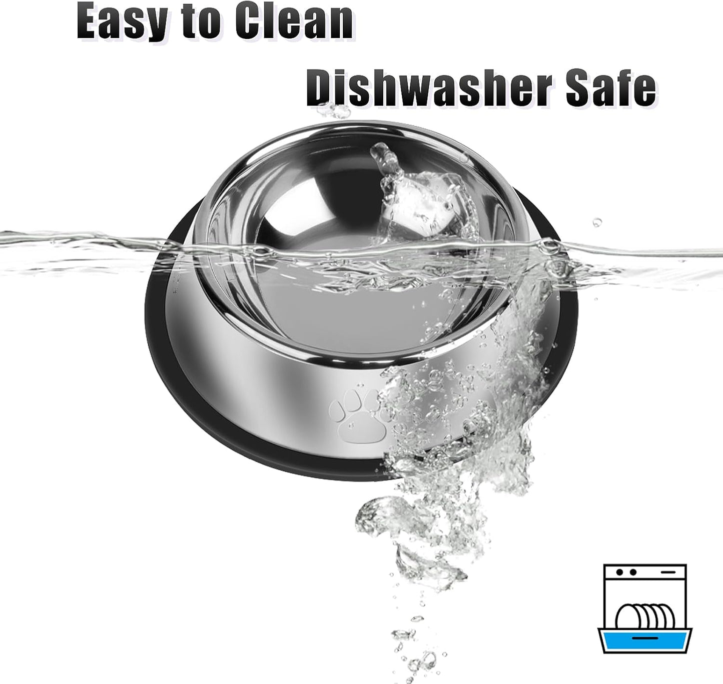 3Pcs Stainless Steel Dog Bowls Set with Dog Paw Pattern- Non-Slip Food and Water Bowl 36 Oz - Dishwasher-Safe, Rust Resistant Metal Pet Bowls for Small/Medium/Large Sized Pets