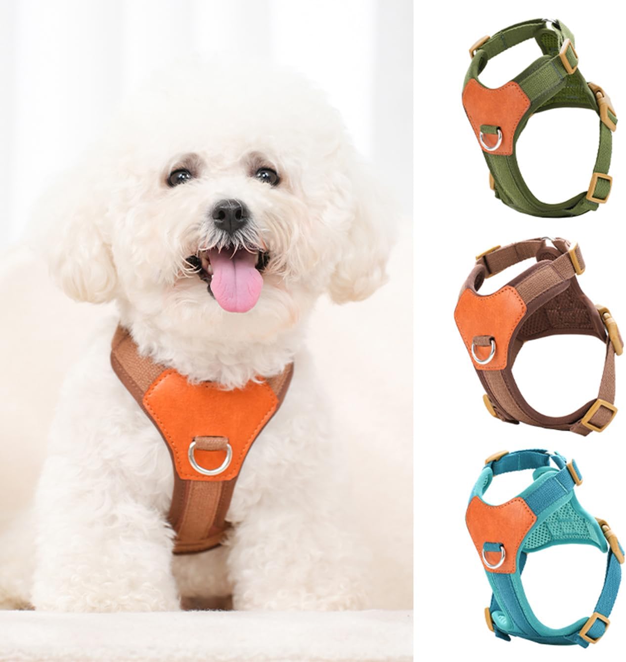 Brown Large No Pull Dog Harness for Small Dogs, Anti-Escape Easy Walk Puppy Harness with 2 Leash Clips, Adjustable Dog Vest Harness for Training Walking(Brown, L)