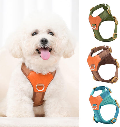 Brown Large No Pull Dog Harness for Small Dogs, Anti-Escape Easy Walk Puppy Harness with 2 Leash Clips, Adjustable Dog Vest Harness for Training Walking(Brown, L)