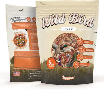 Mycelium Organic Wild Bird Feed (5 LB Bag) | Balanced Wild Bird Seed Mix for Turkeys, Pheasants, Quails & Cardinals | High-Energy Nutrition | Sifted, Non-GMO, Made in USA