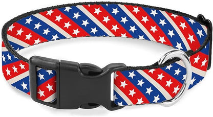 Red Blue White Stars Dog Collar Pet Neck Strap for Small Medium Large Dogs Soft Adjustable Buckle