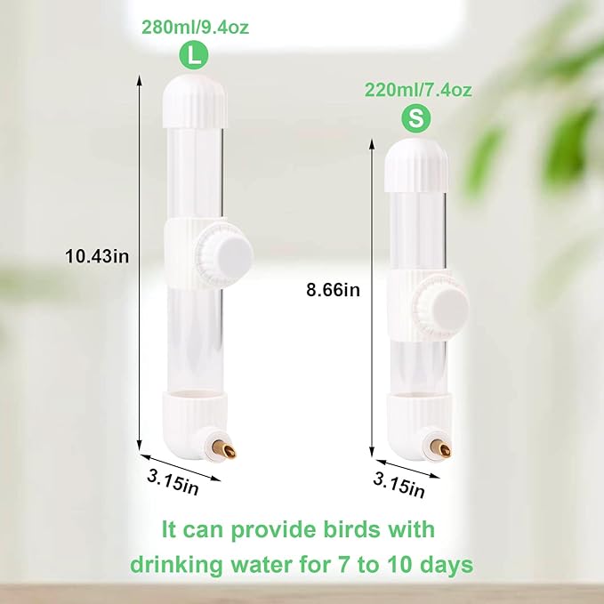 Hypeety Leak-Proof Bird Water Bottle for Cage Clear No Spill Automatic Parrot Water Dispenser with Spring Valve for Small Parrots Budgies Finches Cockatiels Lovebirds (White, 9.4 oz/280 ml)