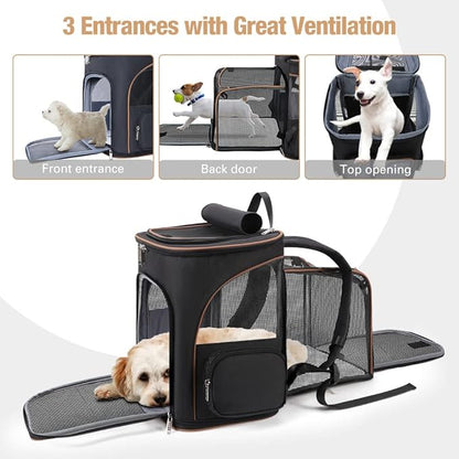 Lekereise Large Cat Backpack Carrier Expandable Pet Carrier Backpack for Small Dogs Medium Cats Fit Up to 18 Lbs, Foldable Puppy Backpack Carrier for Travel, Hiking, Black