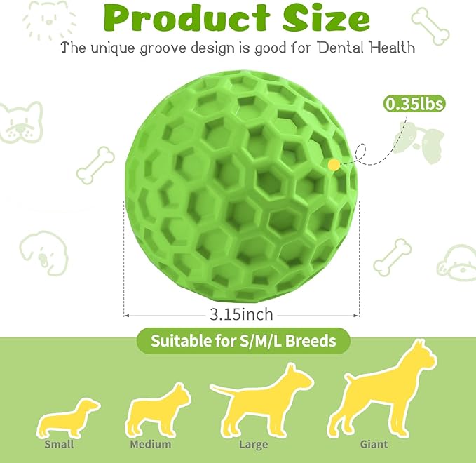 HIPPIH Indestructible Squeaky Dog Toys, Interactive Dog Balls 2 Pack, Dog Chew Toys for Aggressive Chewers, Natural Rubber Puppy Toys for Large/Medium Dogs, Tough Puppy Teething Toys, Relieve Anxiety