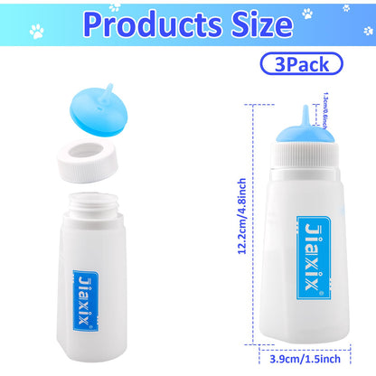 3 Pack Kitten Silicone Bottle Feeding Kit,Nipple & Feeding Kit for Kittens, Reusable Newborn Kitten Supplies, Suitable for Feeding Kitten, Puppy, Rabbit,Hamster (Blue, Small)