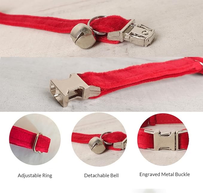 Personalized Cat Collar with Custom Name Plate, Customize Engraved Metal Buckle, Adjustable Velvet Tough Nylon Cat ID Tag Collars with Bell