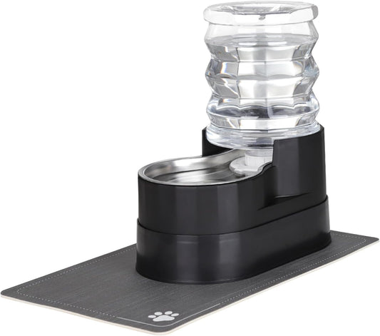 RIZZARI Automatic Cat Water Dispenser: Black 5L Elevated Feeder - Stainless Steel Gravity Bowl - Leakproof Base for Indoor Pets