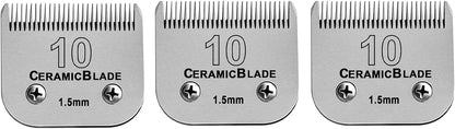 3 Pack Detachable Pet Dog Grooming Clipper Ceramic Blade Sets,Compatible with Andis Size 10 Cut Length 1/16"(1.5mm),Compatible with andis/Oster A5/Wahl KM10 Series Clippers