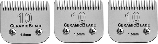 3 Pack Detachable Pet Dog Grooming Clipper Ceramic Blade Sets,Compatible with Andis Size 10 Cut Length 1/16"(1.5mm),Compatible with andis/Oster A5/Wahl KM10 Series Clippers