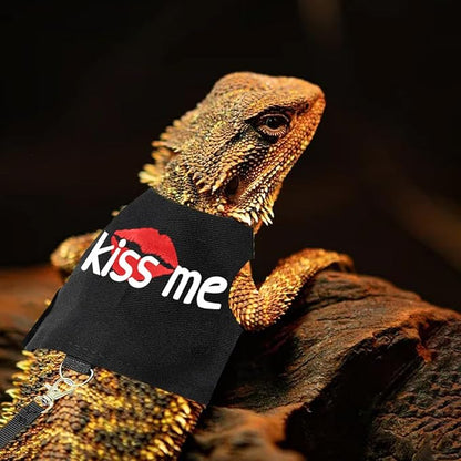 Bearded Dragon Harness and Leash with Glow in The Dark Letter, Luminous Lizard Reptiles Harness with 4.75 ft Leash for Amphibians Chameleons Outdoor Walking (Black)