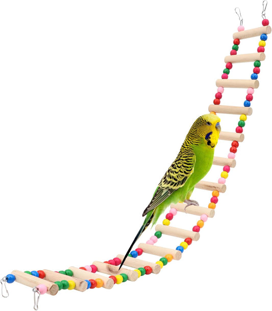 15-Step Bird Ladder Bridge,28.74 x 3.15 inch Raw Wood and Edible Dye,Pet Hamster Climbing Ladder Swing Toys Suitable for Small to Medium Birds,Bird Cage Accessories (15 Ladders)