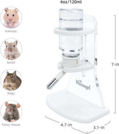 Niteangel Water Bottle with Stand for Syrian Dwarf Hamsters Gerbils Mice Rats Degus Small pet (Transparent)