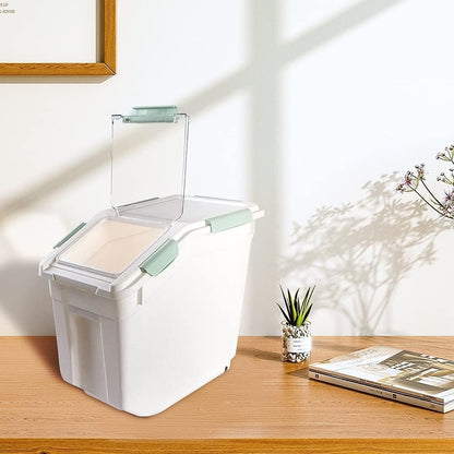 Large Flour Storage Container 25lb, 2 Pack BPA FREE Plastic Airtight Rice Storage Bin Pantry and Kitchen Food Organization, Barrel Measuring Cup and Airtight Lid for Sugar [Green ]