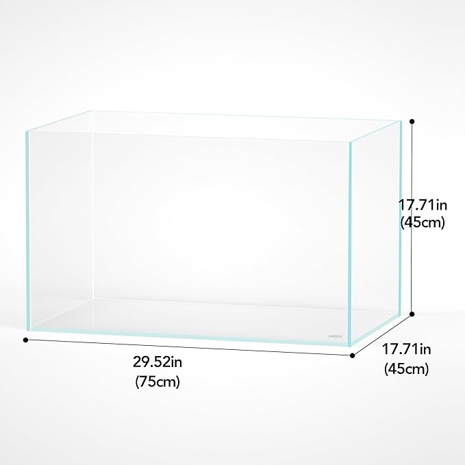 LANDEN 75H 37 Gallon Rimless Low Iron Aquarium Tank, W29.5×D17.7×H17.7 in(75x45x45cm) 8mm Thickness with Black Nano Foam Leveling mat Included