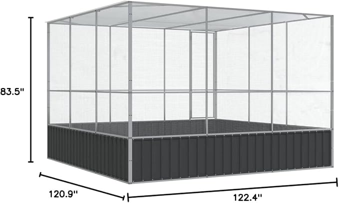 Steel Aviary Silver, Steel Bird Cage, Outdoor Aviary Parrot Cage Wide Flight Metal Birdcage, 122.4"x120.9"x83.5" Steel,-113