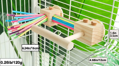Parrot Cage Toy(4 funcitons) Perch Standing with Pine Wood Foraging Smart Toy Soft Corks for Small to Regular Size Parrot Cockatiel Birds