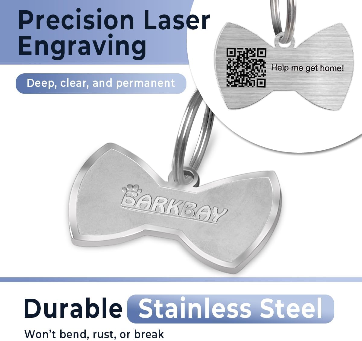 Dog Tags Personalized for Pets,Dog Name Tags QR Code,No Subscription Fees,Modifiable Pet Online Profile,Stainless Steel,No App Required,for Dogs and Cats Small,Medium,Large(Bow Tie,Small)
