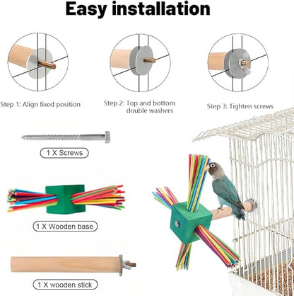 Bird Toy Rotating Perch Toy, Wooden Parrots Ferris Wheel Toy with Colorful Wooden Sticks, Hanging Bird Stand Cage Accessories for Parakeet Parrot, Cockatiel, Budgerigar,Conure, Lovebirds (B)