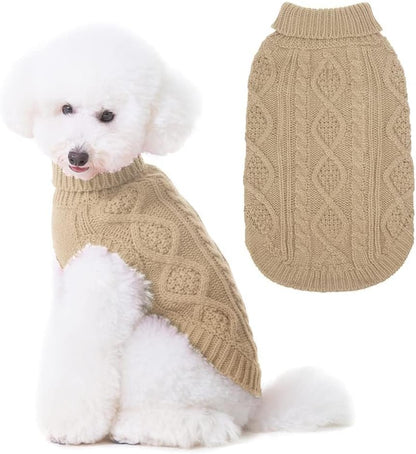 BINGPET Thermal Knitted Dog Sweater for Small Medium Large Dogs,Winter Dog Cat Coat Warm Sweartershirts Outfits,Classic Cable Knit Turtleneck Pullover Dog Jumper Coat Warm Sweartershirts