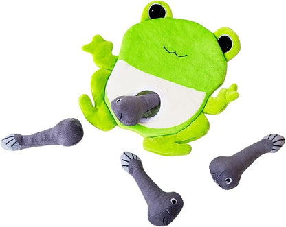 Hollypet Squeaky Dog Toy, Interactive Plush Hide and Seek Dog Toys for Small Medium Sized Dogs and Non-Aggressive Chewers, Puppy Teeth Clean Chew Toys, Frog