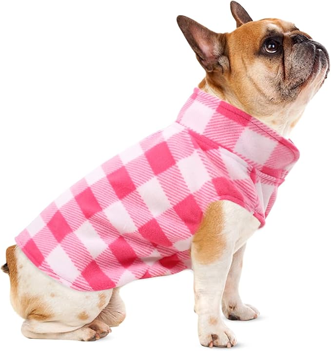 KAMA BRIDAL Spring Autumn Winter Coat Pullover Fleece Vest for Cats Small and Medium Dogs Thin Sweater Pink & White Plaid (Pink, XS)