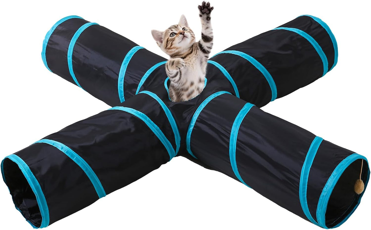 Pet Cat Tunnel, 4-Way Junction Tunnels for Indoor Cats, Collapsible Pet Tunnel for Kitten, Puppy, Rabbit, 25cm-Wide Tunnels, Durable & Breathable, with Peek Hole Toy Ball