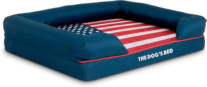 The Dog’s Bed, Medium Blue Oxford with Red Trim USA Flag Dog Bed with Central Flag, Memory Foam, Pain Relief, Post Surgery, Waterproof Washable Cover