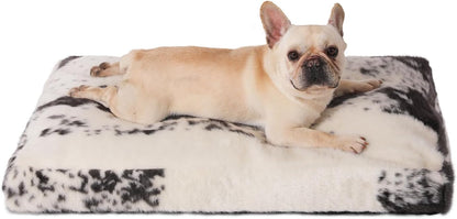 Bedfolks Plush Waterproof Dog Crate Bed - Removable Washable Cover, Faux Fur, 29"x21", Black-White Cowhide