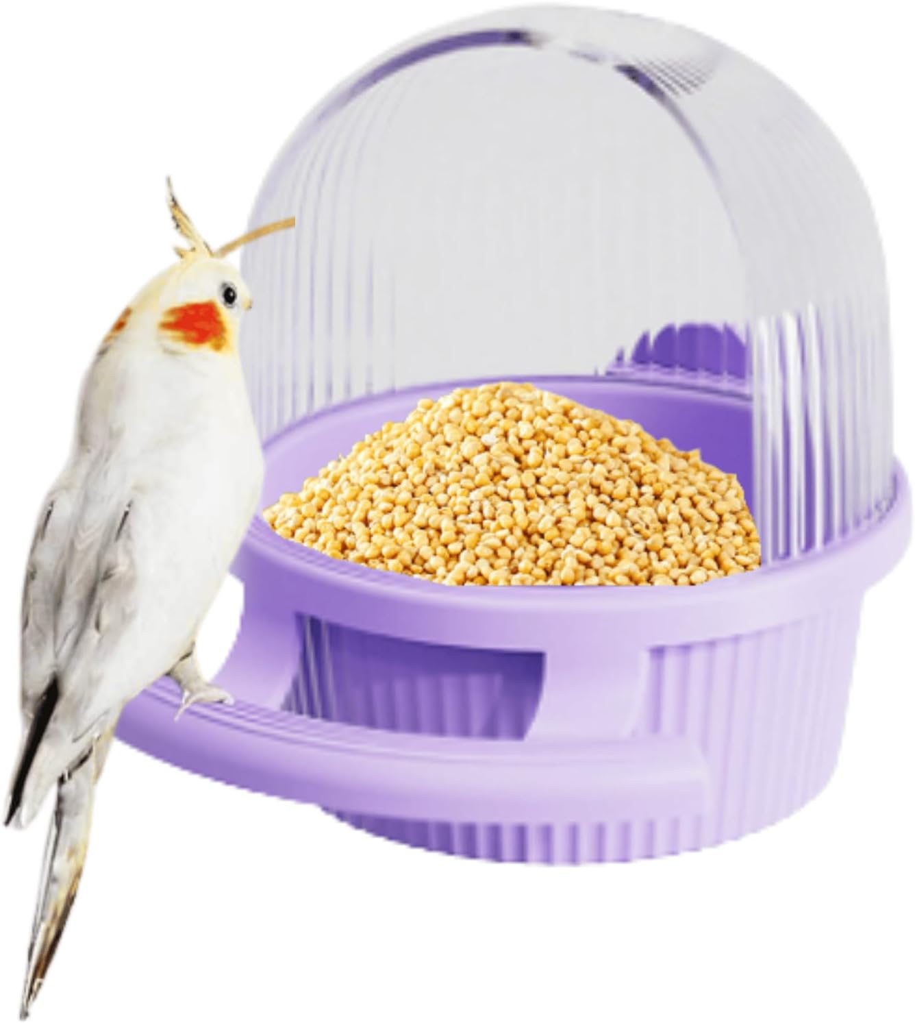 Bird Feeder for Cage – No Mess Feeder & Water Dispenser, Easy to Install and Clean, Semi-Enclosed Design Prevents Splashing (Purple)