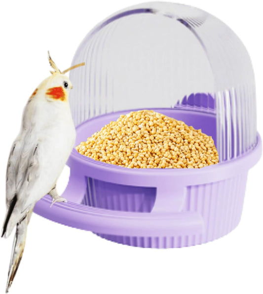Bird Feeder for Cage – No Mess Feeder & Water Dispenser, Easy to Install and Clean, Semi-Enclosed Design Prevents Splashing (Purple)