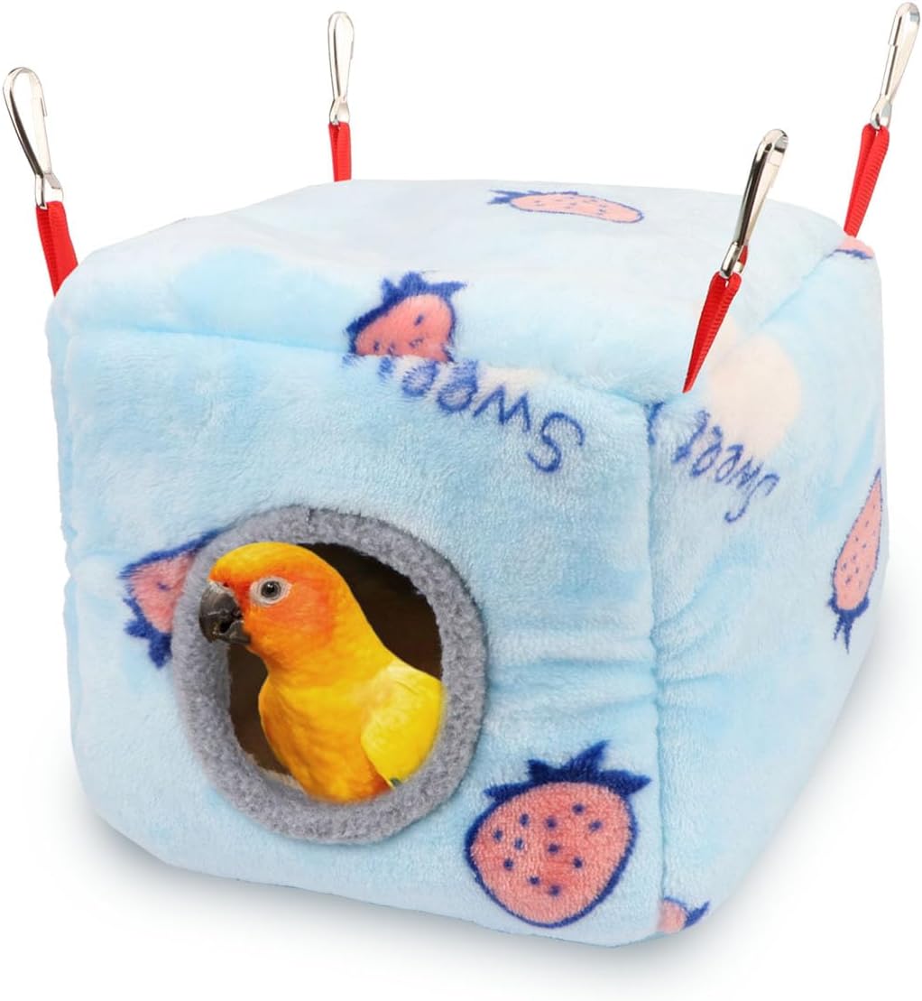 Wontee Bird Nest House Winter Warm Bird Bed for Cage Hanging Hammock Shed Hut for Parrots Budgies Parakeets Caique Senegal Cockatiels Conures (Medium-7.5"x7.5"x7.5")