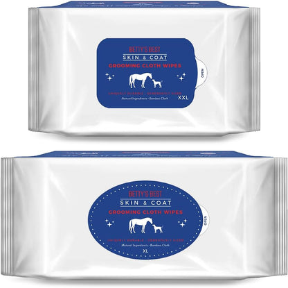 StripHair Bamboo Cloth Wipes Extra Large Reusable for Dog Pet Horse Coat Grooming and All Purpose - 2 Pack Combo: 2 Size Cloths: 12x12in and 8x8in