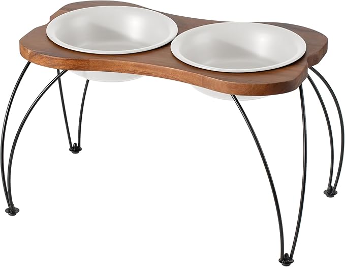 Ceramic 8.7-inch Raised Double-Bowl Set with Non-Slip Stand, Food & Water Dishes for Large Dogs, Wide Opening with Rounded Edges(Matt White)