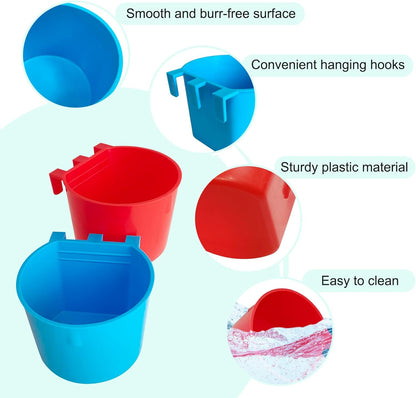 10 Pcs Cage Cups Birds Feeders Bowl Chicken Feeding Watering Dish Hanging Wire Cages Box Coop Cups for Pet Parrot Parakeet Gamefowl Poultry Pigeon and Quail（Blue and Red）