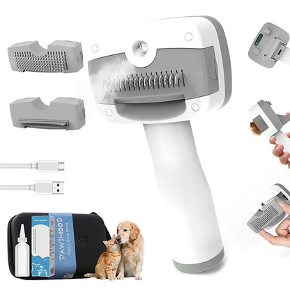 5-in-1 Pet Steam Brush for Dogs & Cats-Self-Cleaning Steam Dog Brush with 3 Swap-in Heads (Grooming, Dematting, Deshedding),Cat Spray Hair Removal Comb,Includes Pet Essence & Storage Case