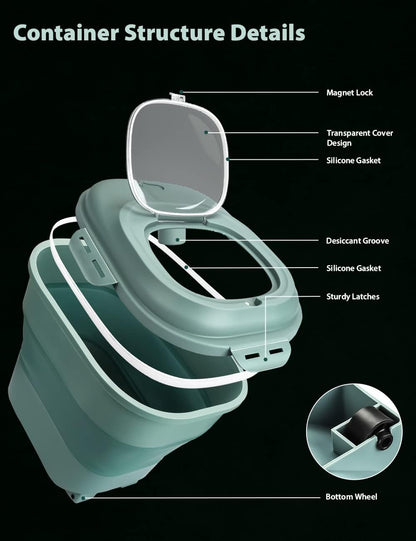 Cereal Rice Storage Containers, 20 to 50Lbs Collapsible Dry Food Dispenser Bins with Airtight Flip Lid Rolling Wheel, Kitchen Pantry to Store Sugar Flour, Dog Pet Cat Food Holder Container