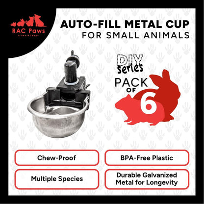 RAC Paws by RentACoop DIY Auto-Fill Metal Cups Waterer Kit - Great for Small Animals, Pets, Bunnies, Ferret, Chickens, Hamsters, Guinea Pigs, Rabbits, Chinchillas, Mice, Rats - 6 Pack