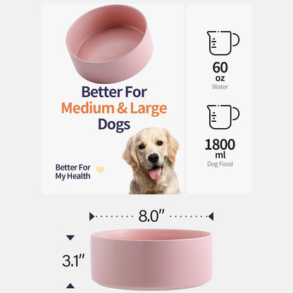 Pink Elevated/Raised Dog Bowl Ceramic for Medium Large Sized Breed,Dog Food Water Bowl with Stand,8 in 7.6 Cups Non Slip Heavy Weighted