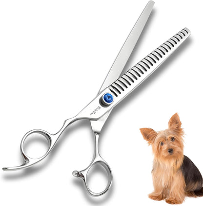7.5" Left Handed Dog Grooming Scissors Chunker, Blending Shears with 24 Fishbone Teeth, VG10 Steel Texturizing Thinning Shear for Dog Grooming Professional, Ergonomic Trimming Scissors for Pet Groomer