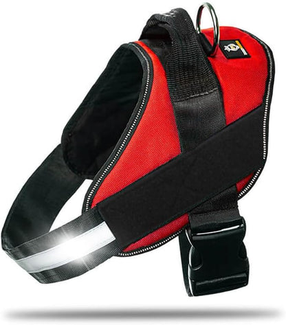 Non Pull Dog Harness with Patch Panels and Handle, Adjustable, Reflective, No Choke, Heavy Duty Easy On Service Dog Vest Harnesses for Medium Large Small Sized Dogs - Red, XL