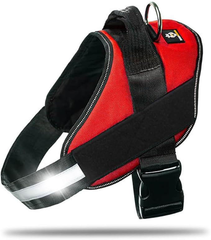 Non Pull Dog Harness with Patch Panels and Handle, Adjustable, Reflective, No Choke, Heavy Duty Easy On Service Dog Vest Harnesses for Medium Large Small Sized Dogs - Red, XS