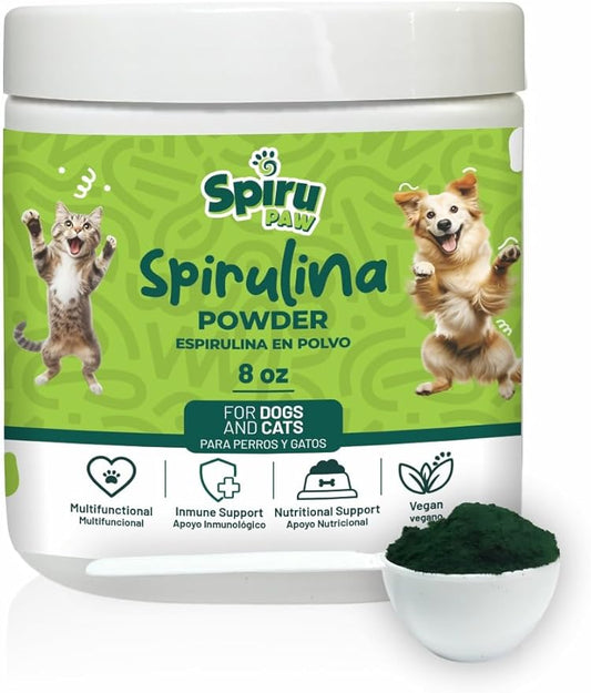 Spirulina-Based Powder for Pets Produced in The Atacama Dessert - Natural Supplement Nutrient-Rich, Essential Amino Acids & Prebiotics - 8 oz